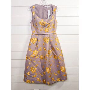 NWT Kay Unger Women's Floral Jacquard Sleeveless Midi Dress Lilac Gold Size 6